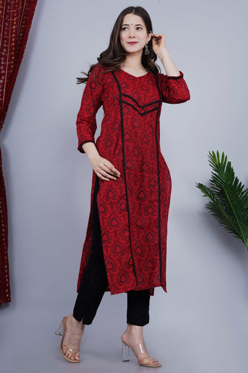 RED BLACK STRAIGHT KURTI