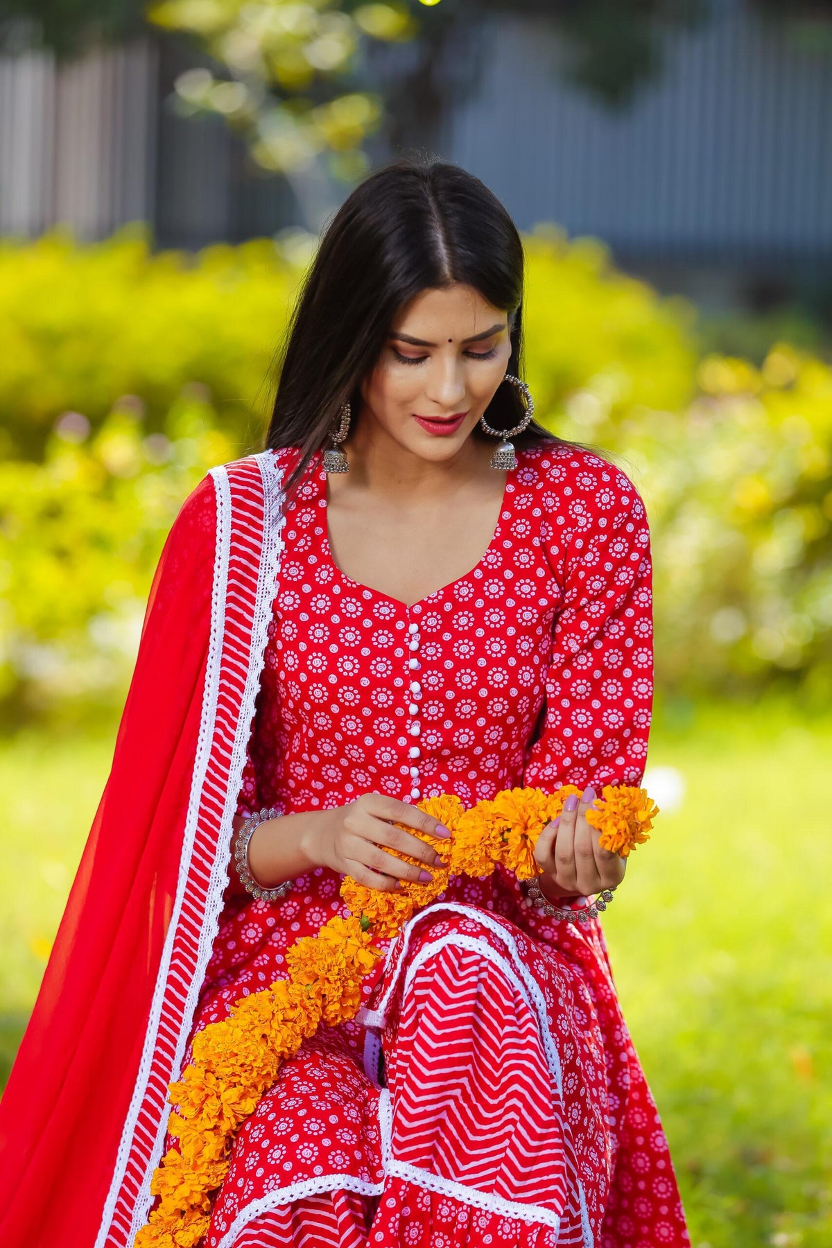 RED FRONT CUT GHARARA SET OF THREE