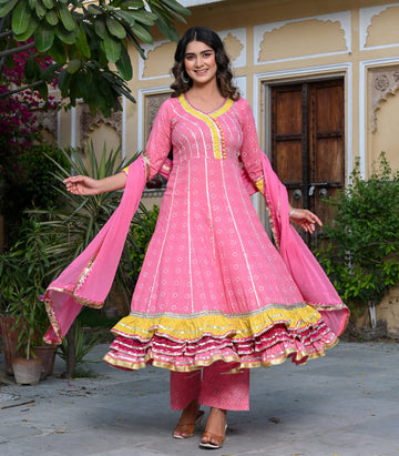 ROSE PINK LUREX COTTON THREE PIECE SET