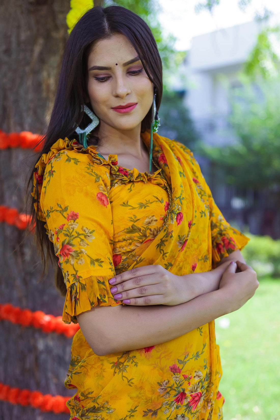 RUFFLE MUSTARD SAREE