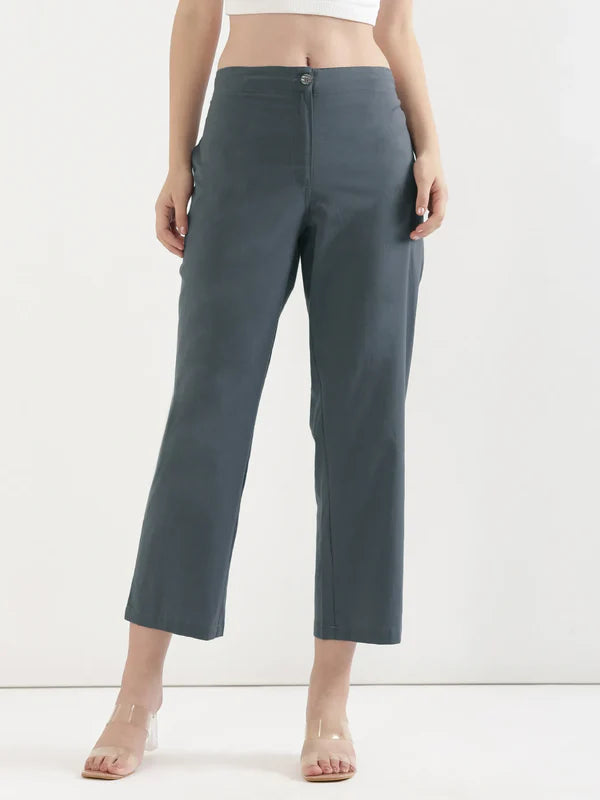 Women's Linen Straight Pant - Grey