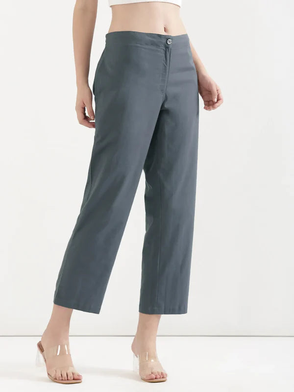 Women's Linen Straight Pant - Grey
