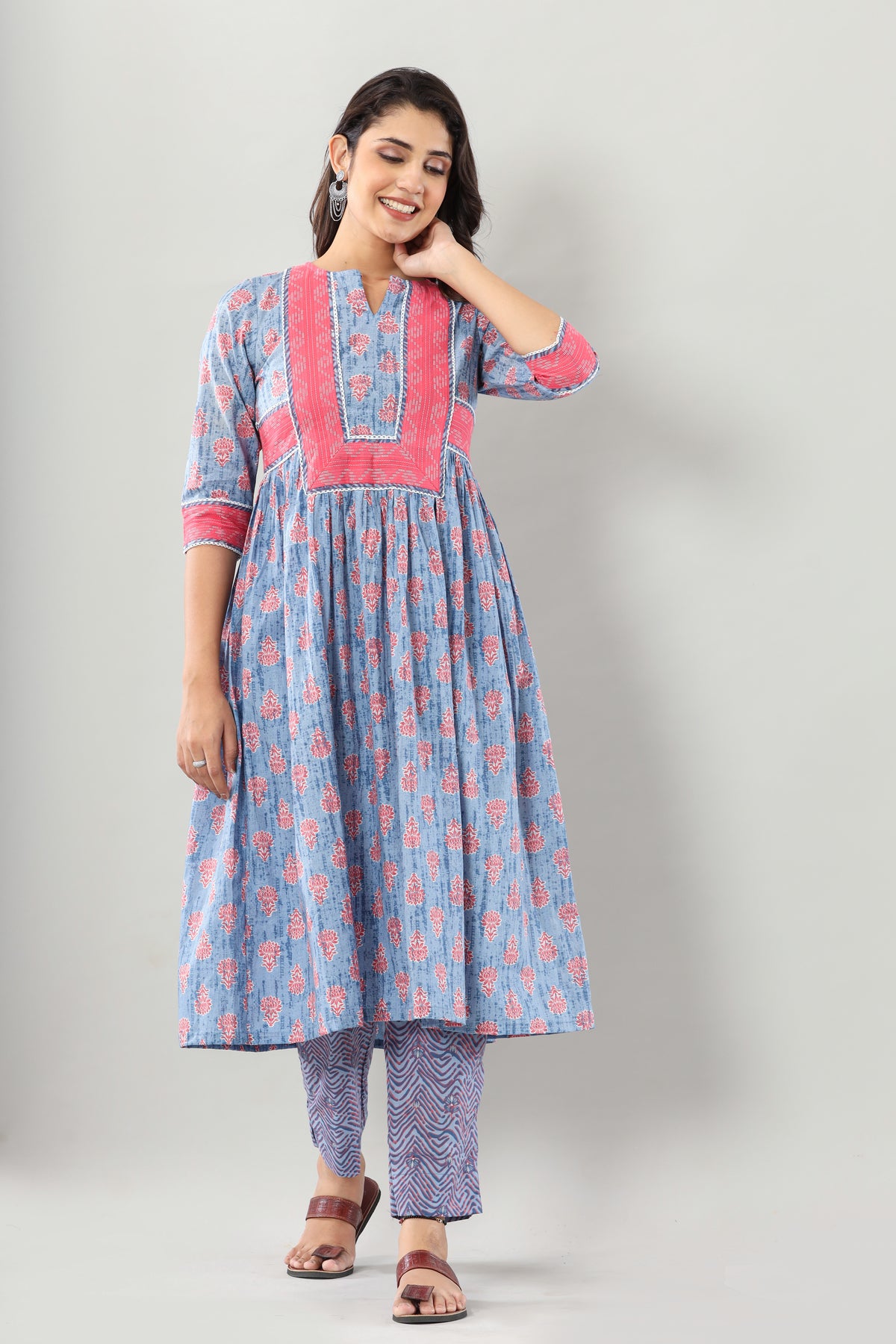 Sky Blue Gathered Side Slit Set Of Two