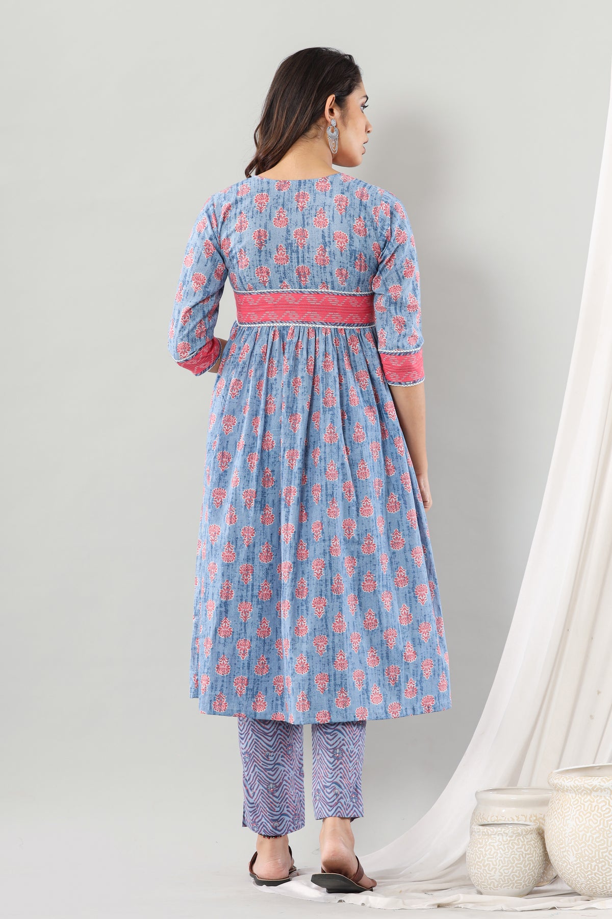 Sky Blue Gathered Side Slit Set Of Two