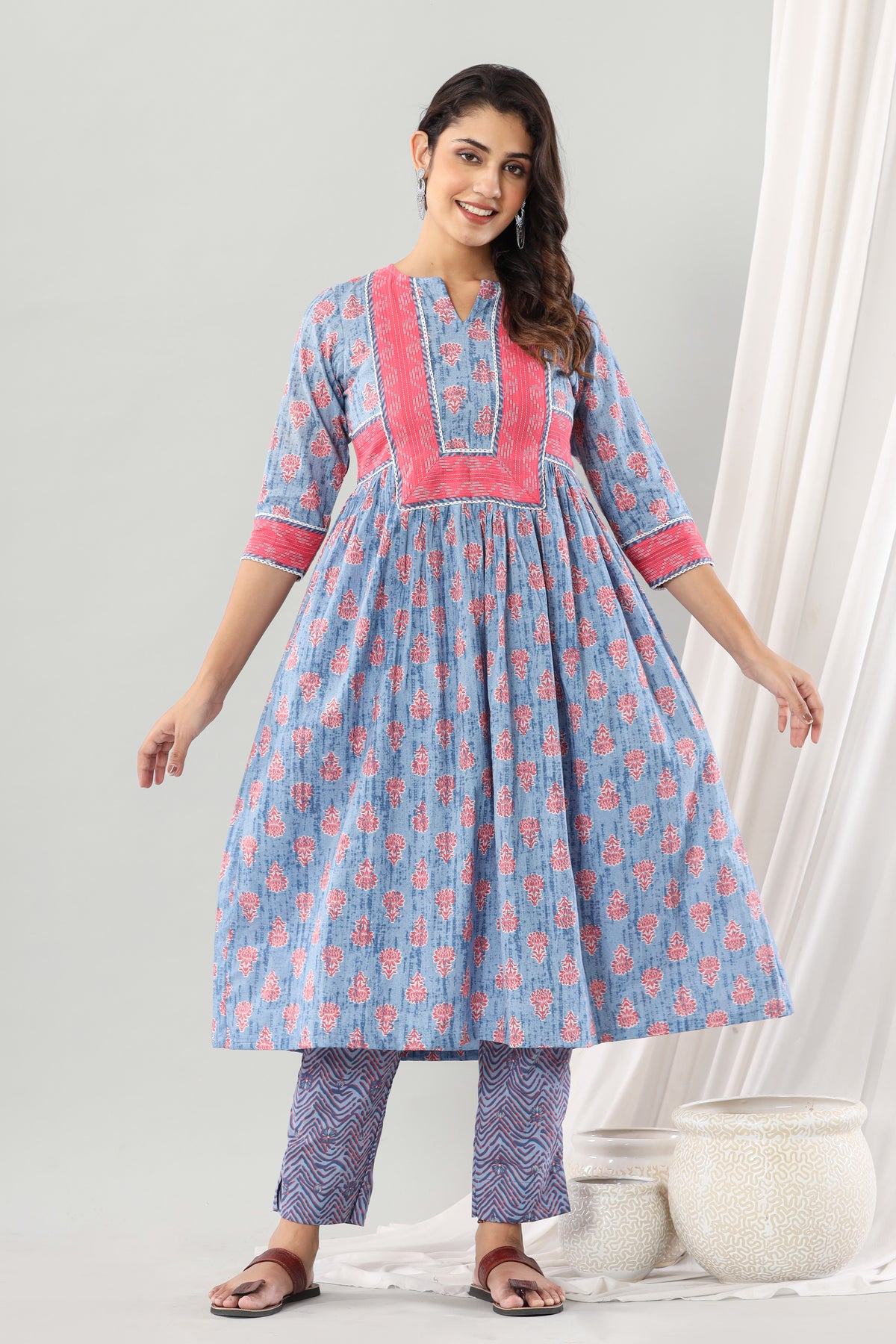 Sky Blue Gathered Side Slit Set Of Two