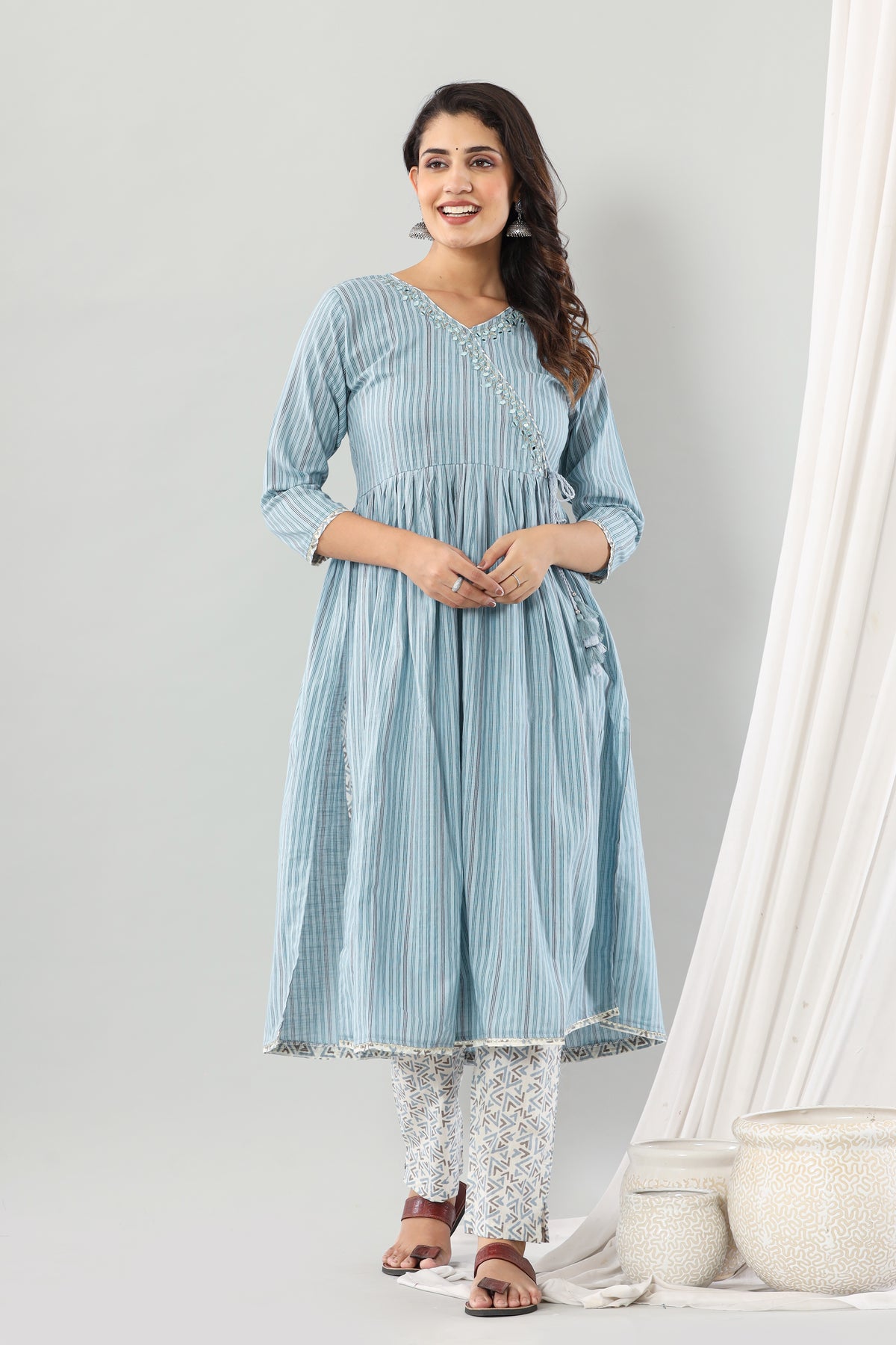 Sky Blue Mirror Work Angrakha Set
