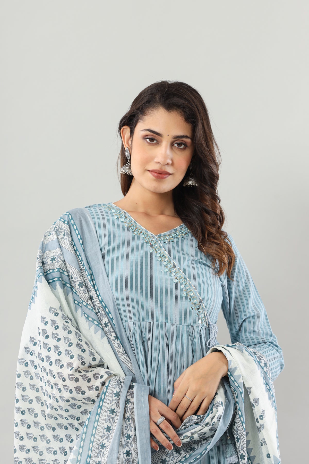 Sky Blue Mirror Work Angrakha Set