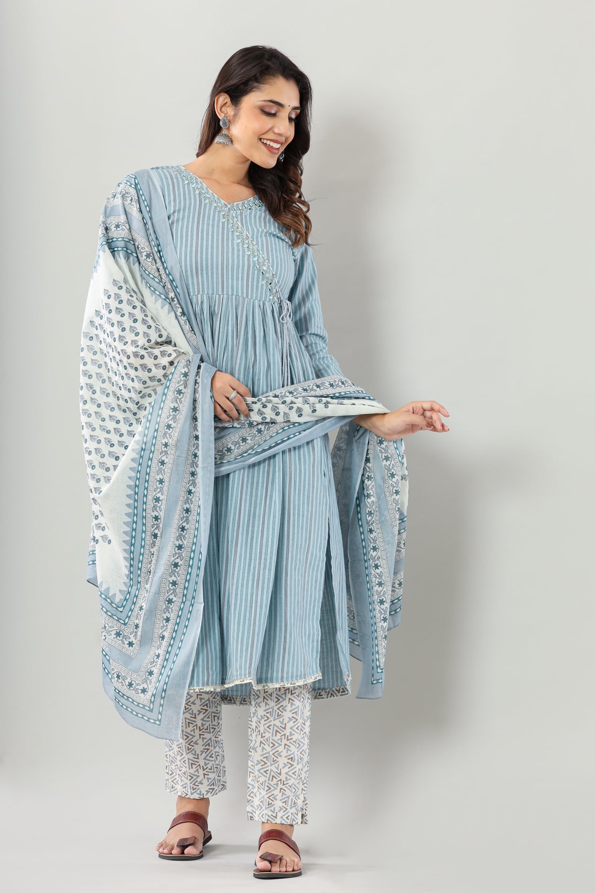 Sky Blue Mirror Work Angrakha Set