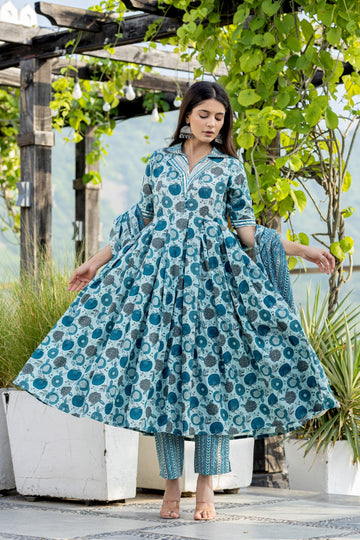 Sea Green Anarkali Set With Dupatta