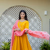 Mustard Anarkali With Printed Cotton Dupatta