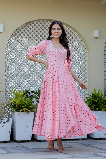 SAKHIYAAN PINK POLKA WRAP DRESS