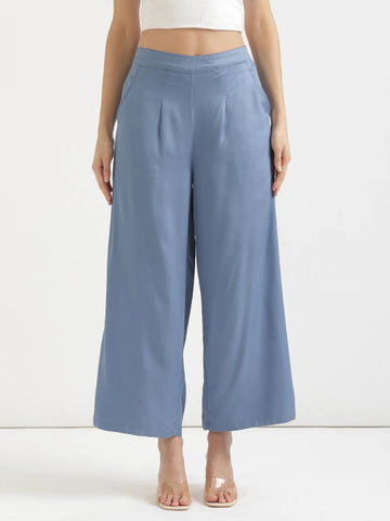 English Blue Viscose Palazzo Pants