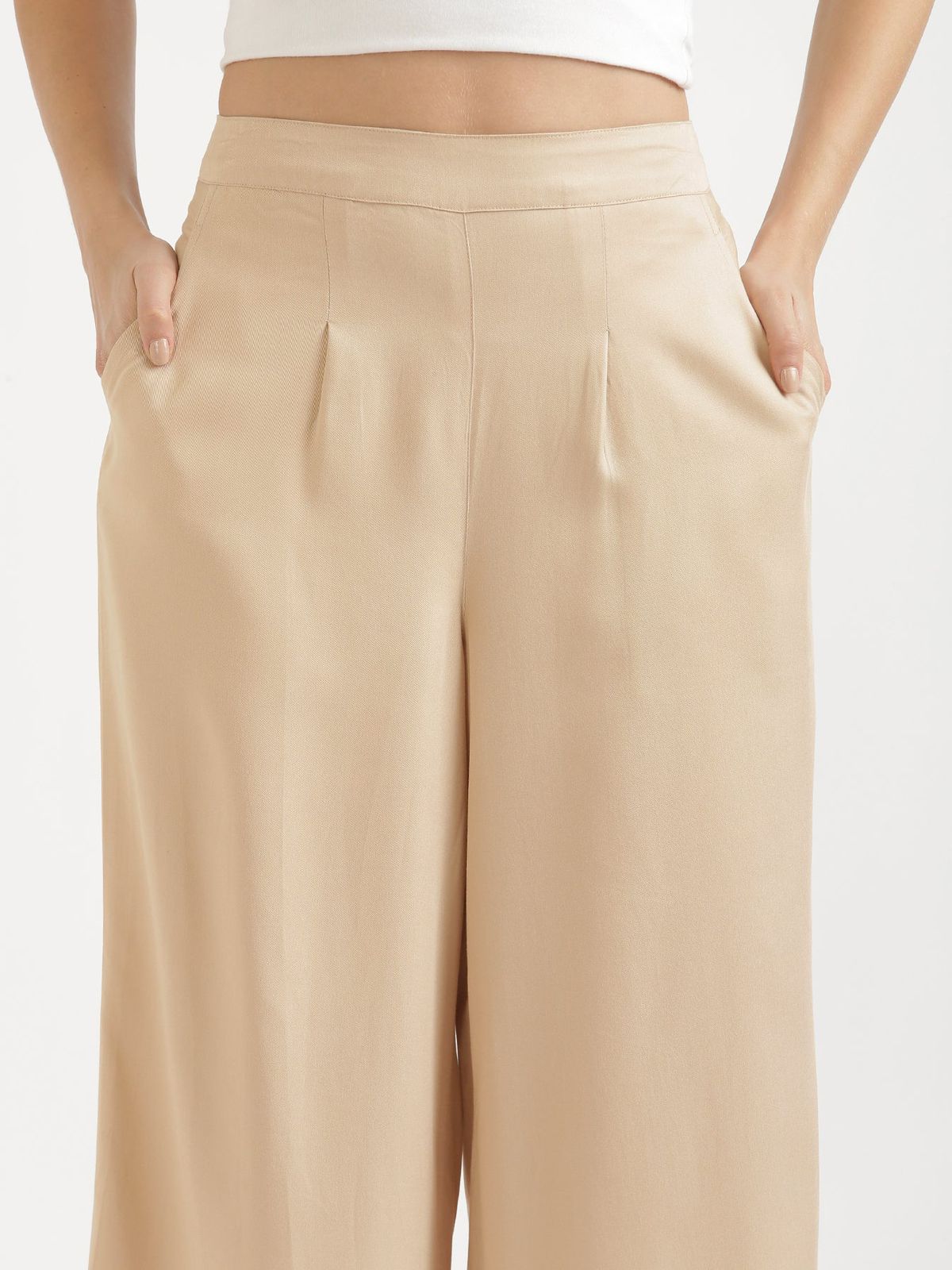 Beige Viscose Palazzo Pants