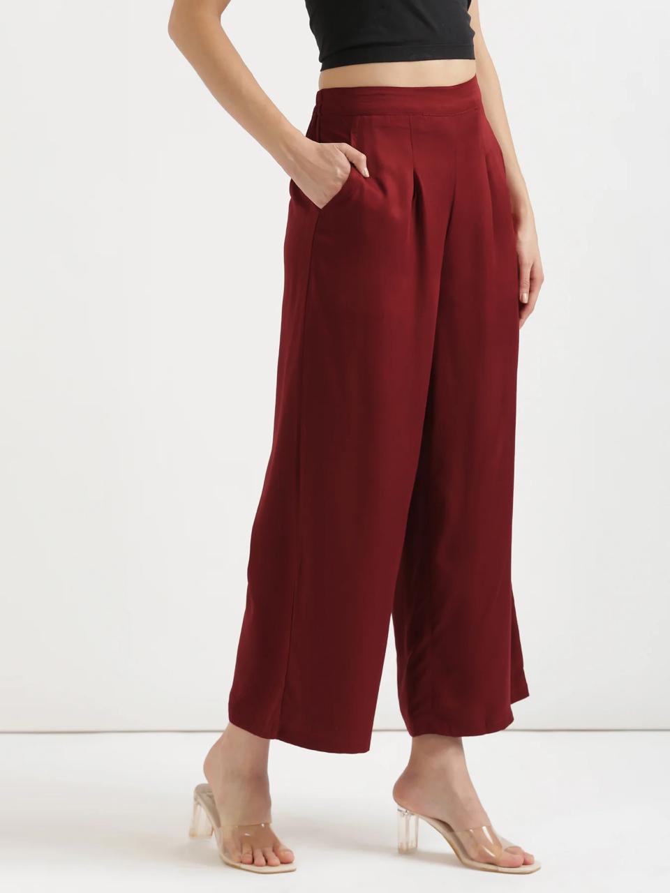 Maroon Viscose Palazzo Pants