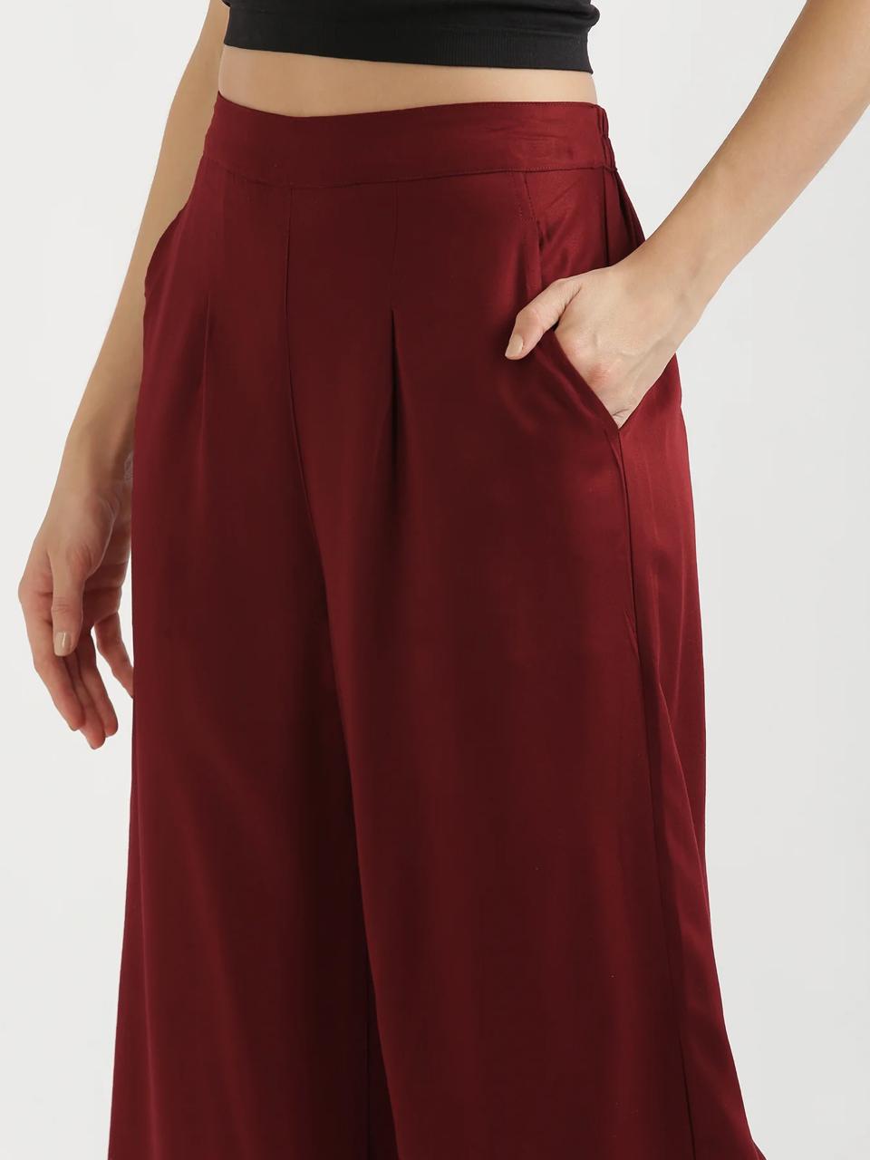 Maroon Viscose Palazzo Pants