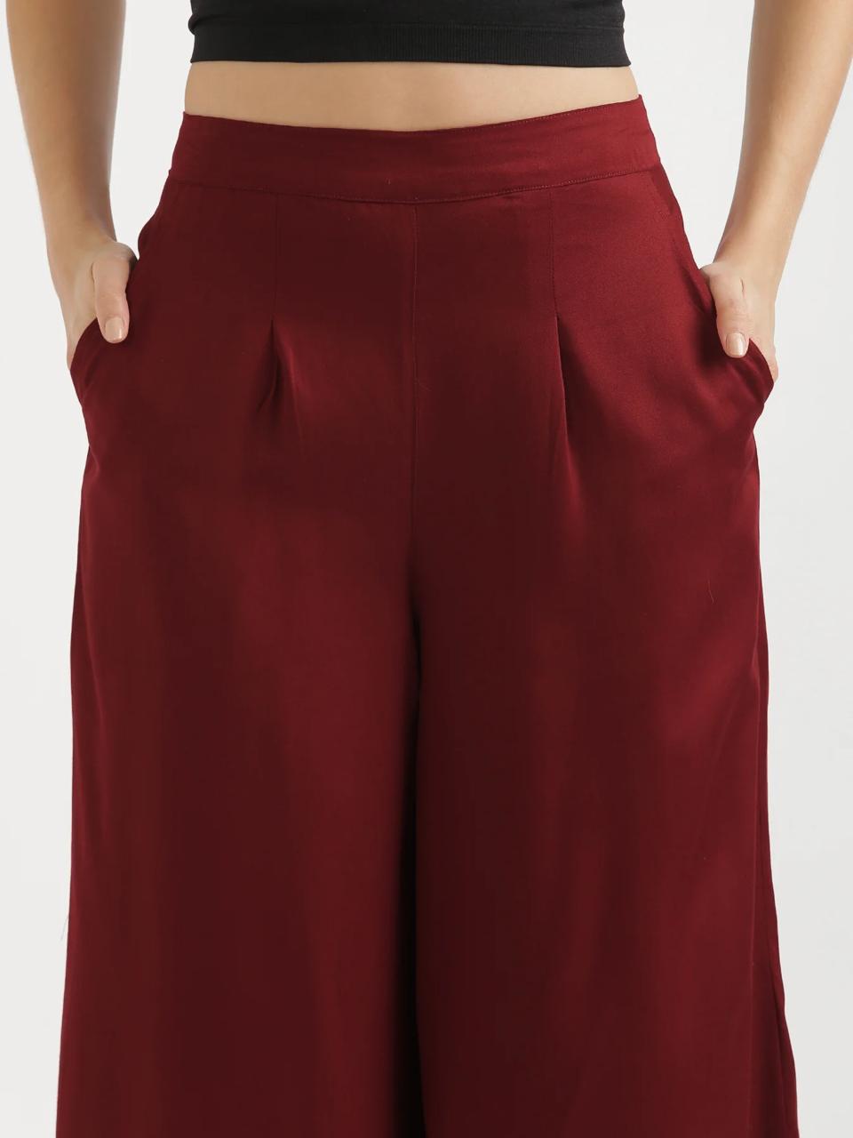 Maroon Viscose Palazzo Pants