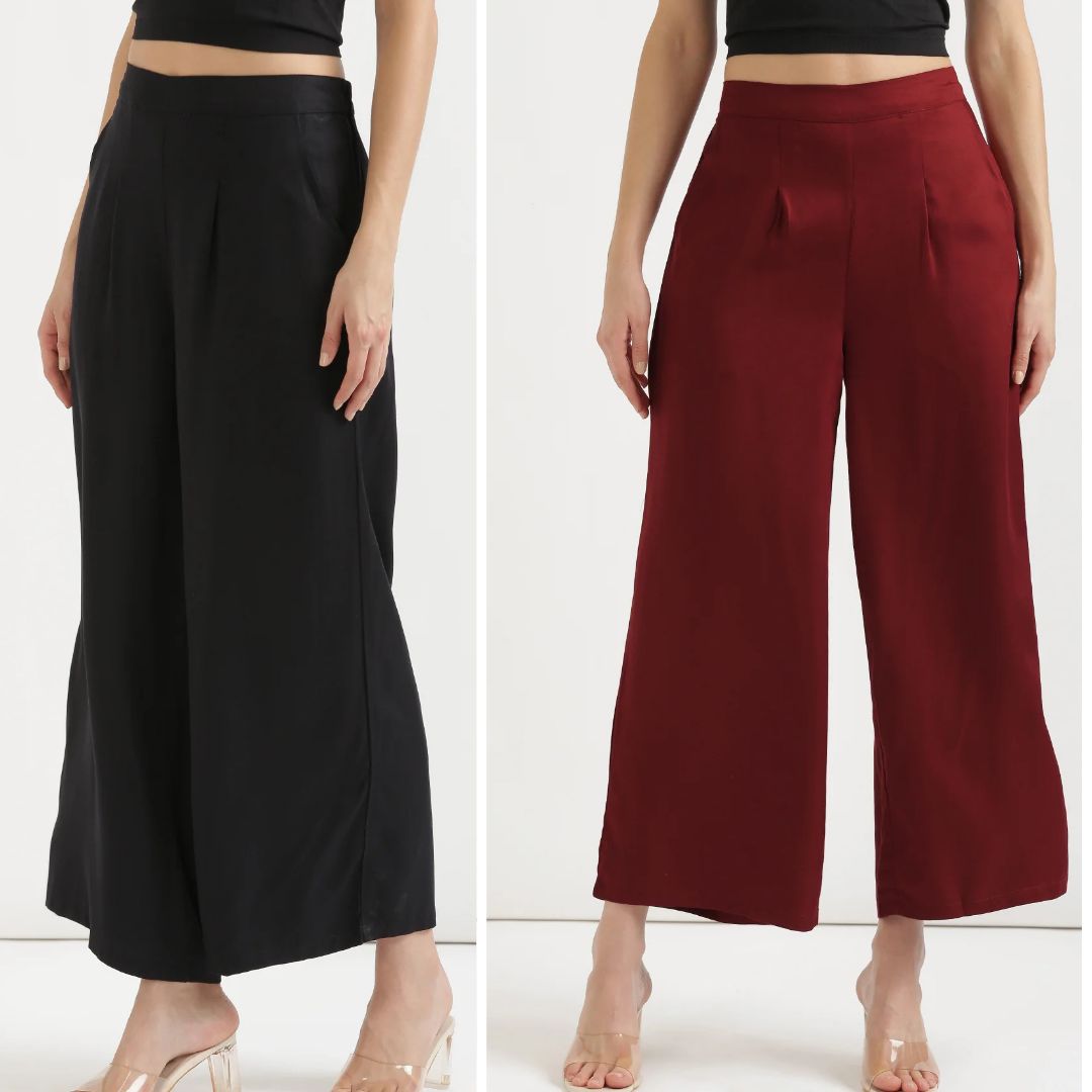 Combo Maroon And Black Viscose Palazzo Pants