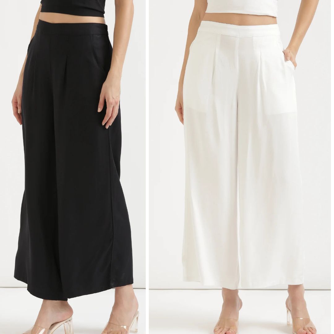 Combo White And Black Viscose Palazzo Pants