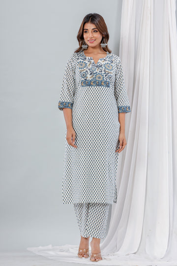 White Indigo Cotton Kurta