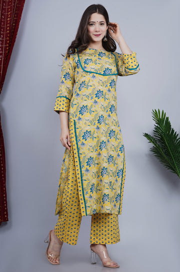 YELLOW FLORAL PRINT COTTON SET OF TWO