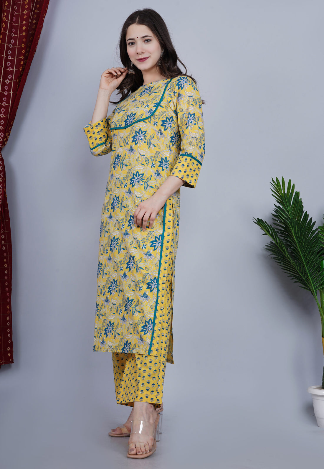 YELLOW FLORAL PRINT COTTON SET OF TWO