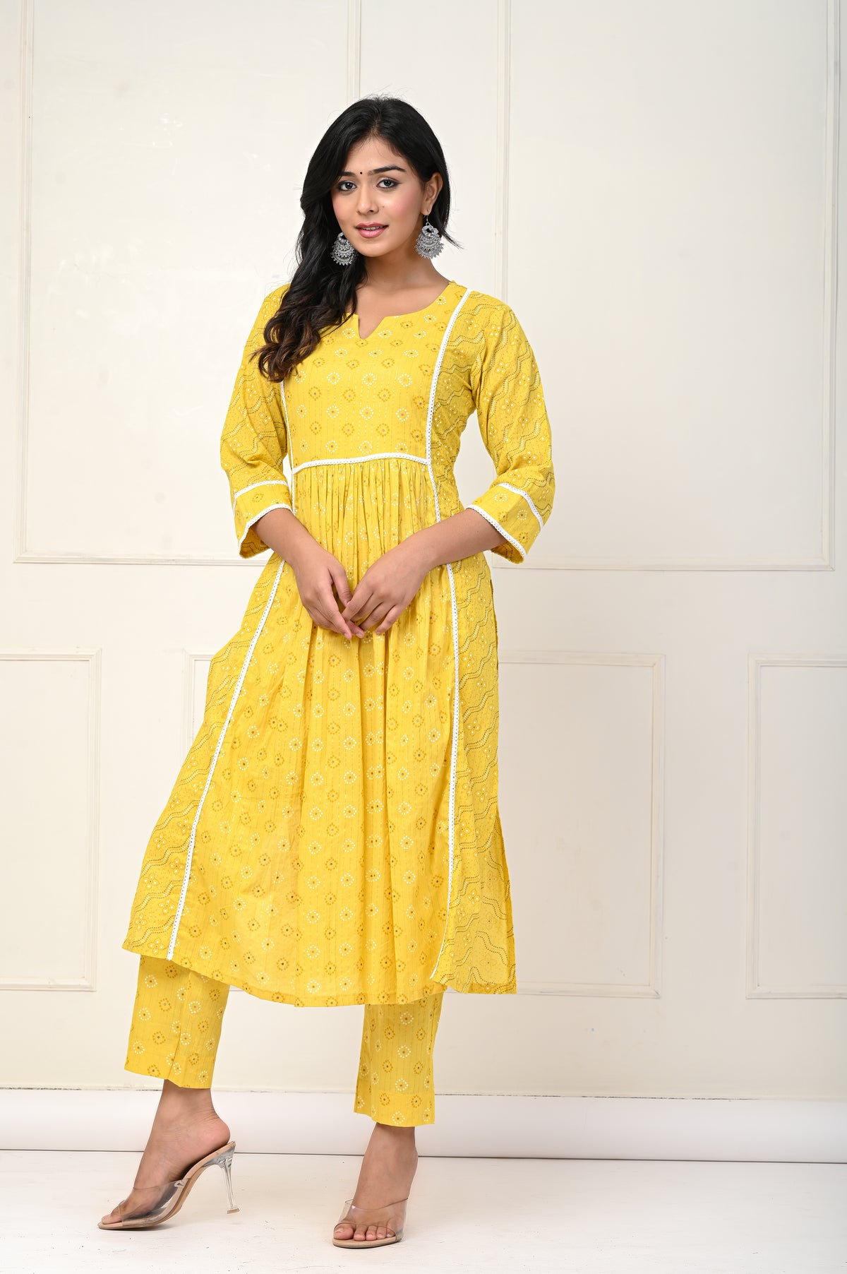 Yellow Bandhej A-Line Set Of Two