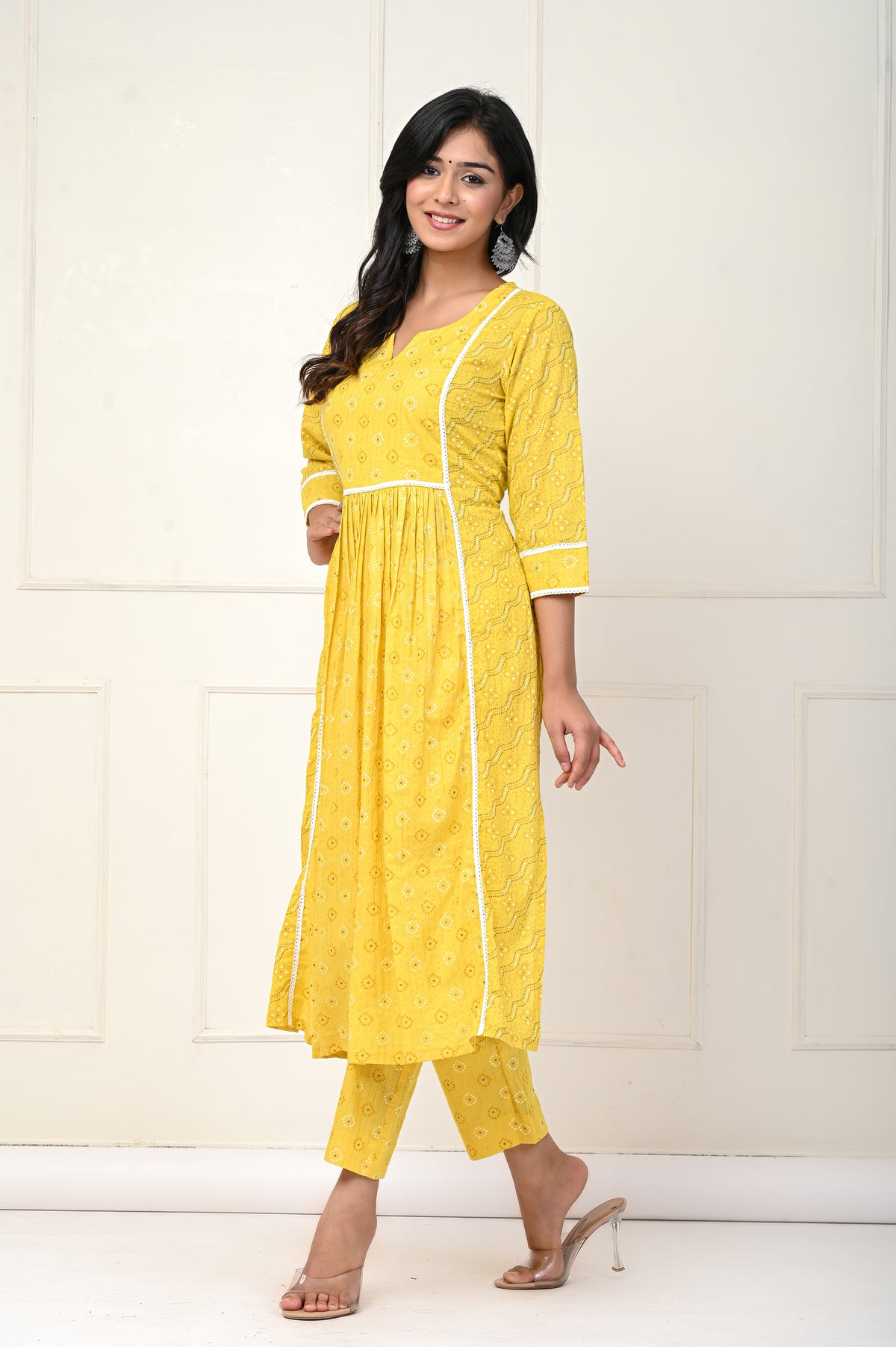 Yellow Bandhej A-Line Set Of Two