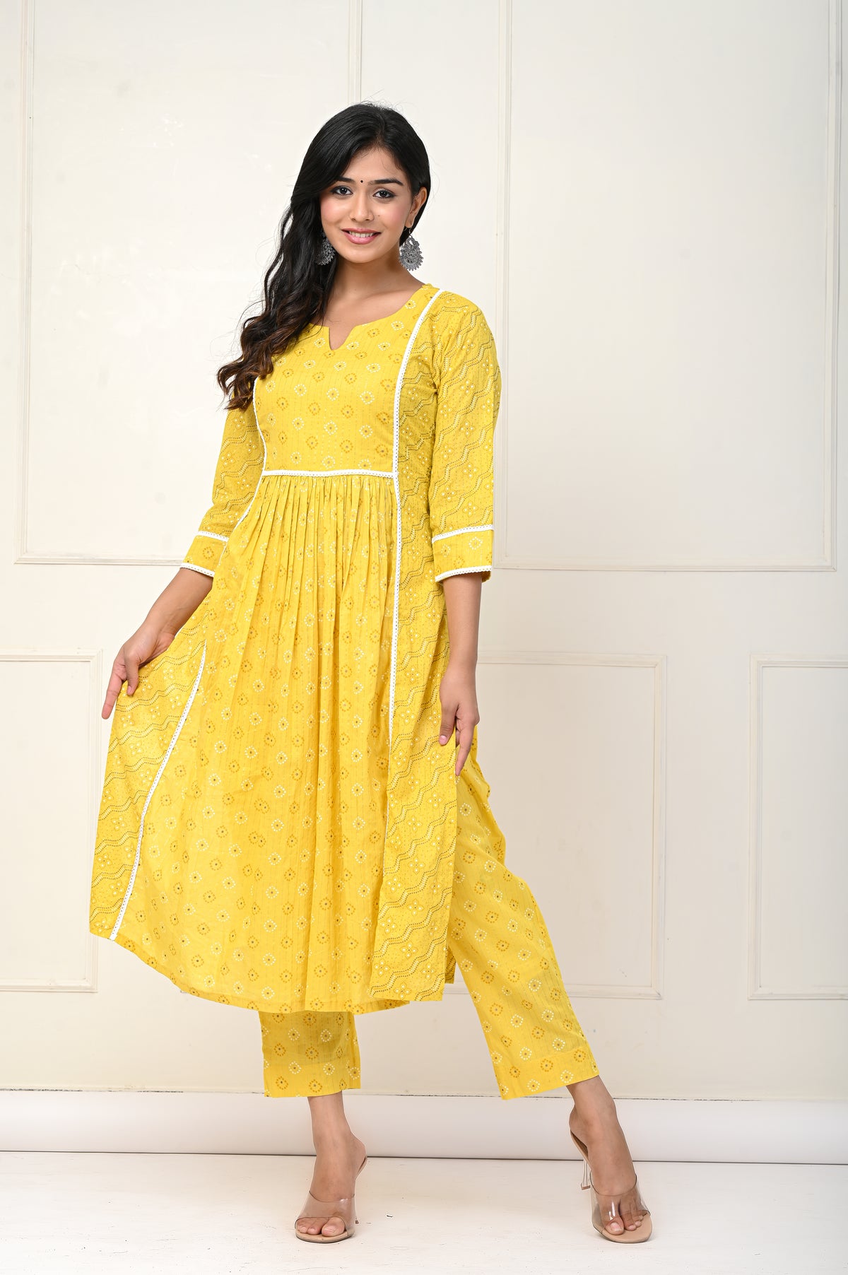 Yellow Bandhej A-Line Set Of Two