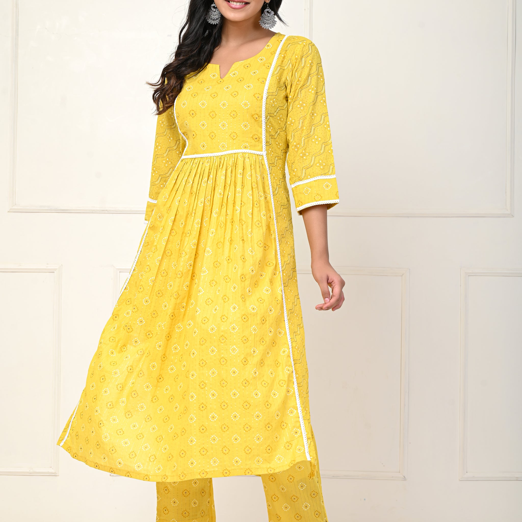 Yellow Bandhej A-Line Set Of Two