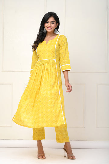 Yellow Bandhej A-Line Set Of Two