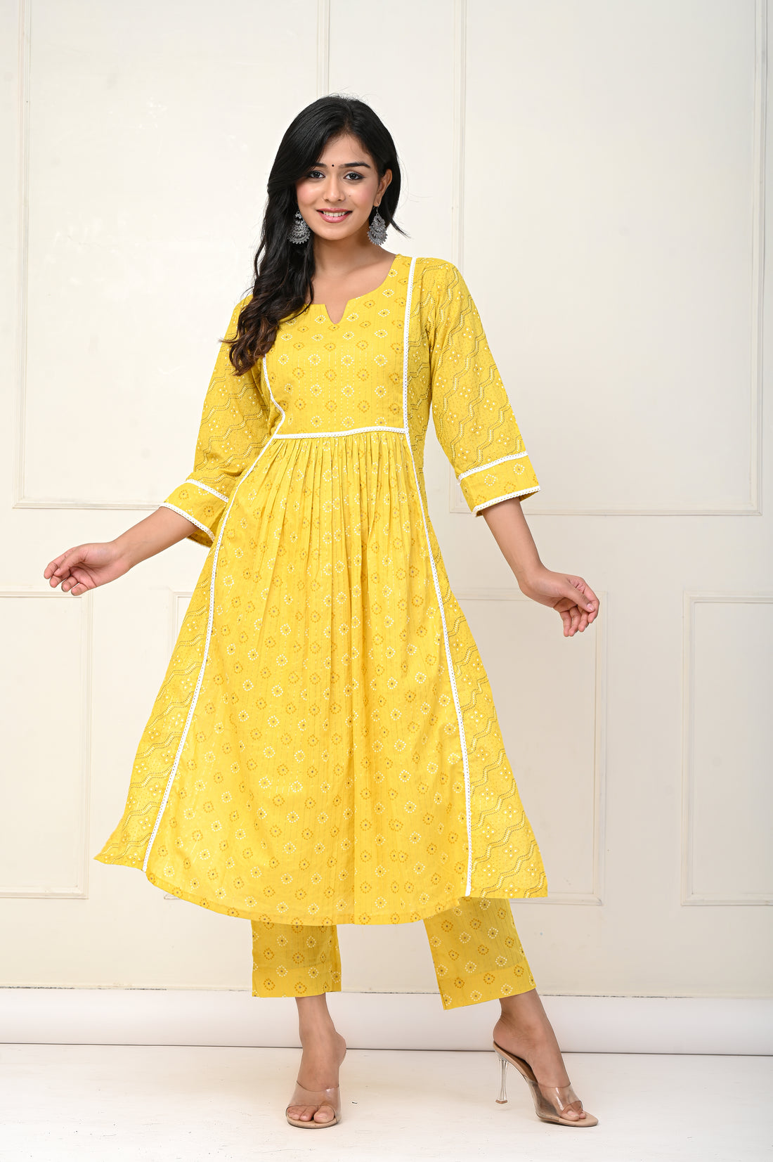 Yellow Bandhej A-Line Set Of Two