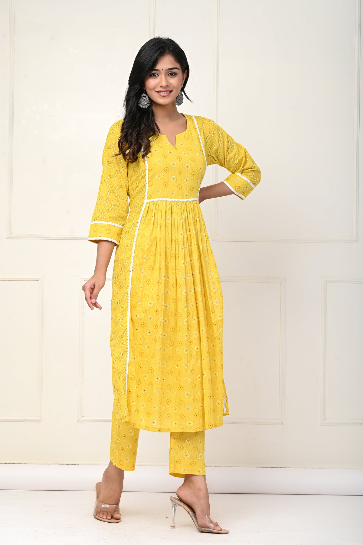 Yellow Bandhej A-Line Set Of Two