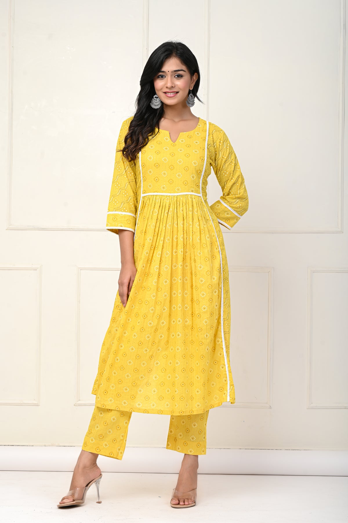 Yellow Bandhej A-Line Set Of Two