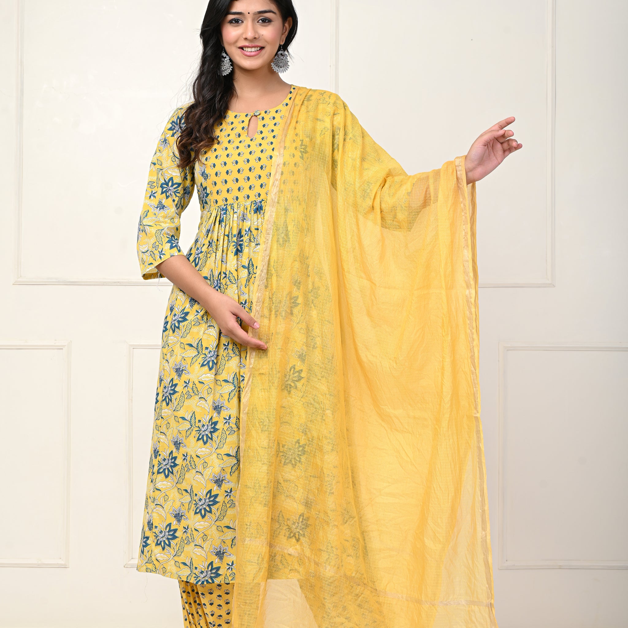 Yellow Blue Floral Nyra Cut Set Of Three