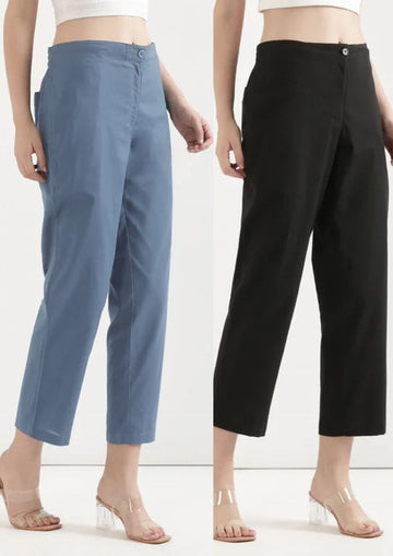 Women's Linen Straight Pant - True Blue & Black (Pack of 2)