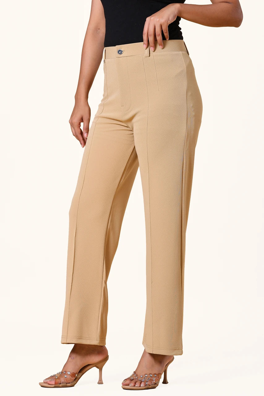 Beige Pintuck Lycra Pants