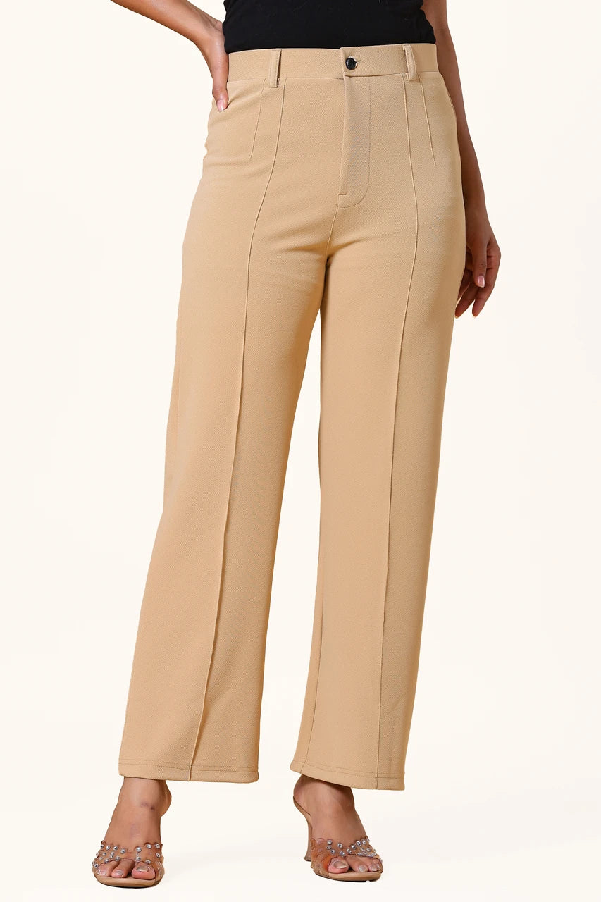 Beige Pintuck Lycra Pants