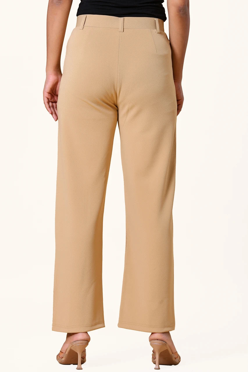 Beige Pintuck Lycra Pants